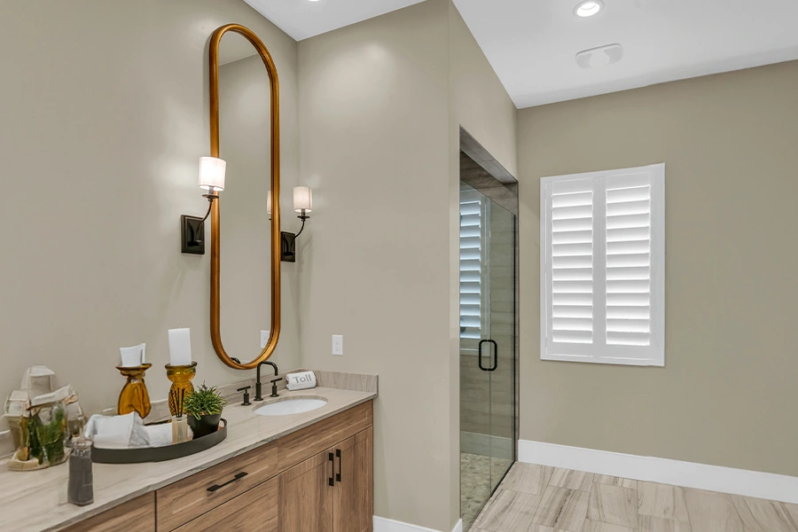 Bathroom Window Treatments Bathroom white polywood shutter
